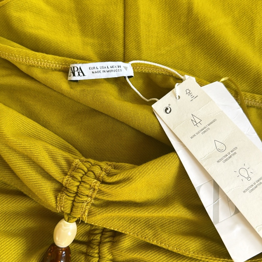 NWT Zara Yellow Green Cutout Halter Dress with bead - Picture 8 of 9